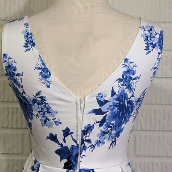 Trixxi Dress Womens 9 1950's Fit & Flare Blue Floral Pin-up Rockabilly Retro - Picture 5 of 15